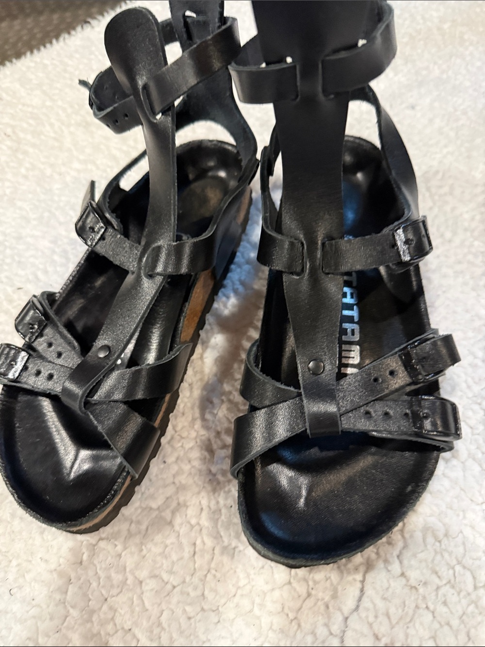Black Leather Strappy Sandal - Women